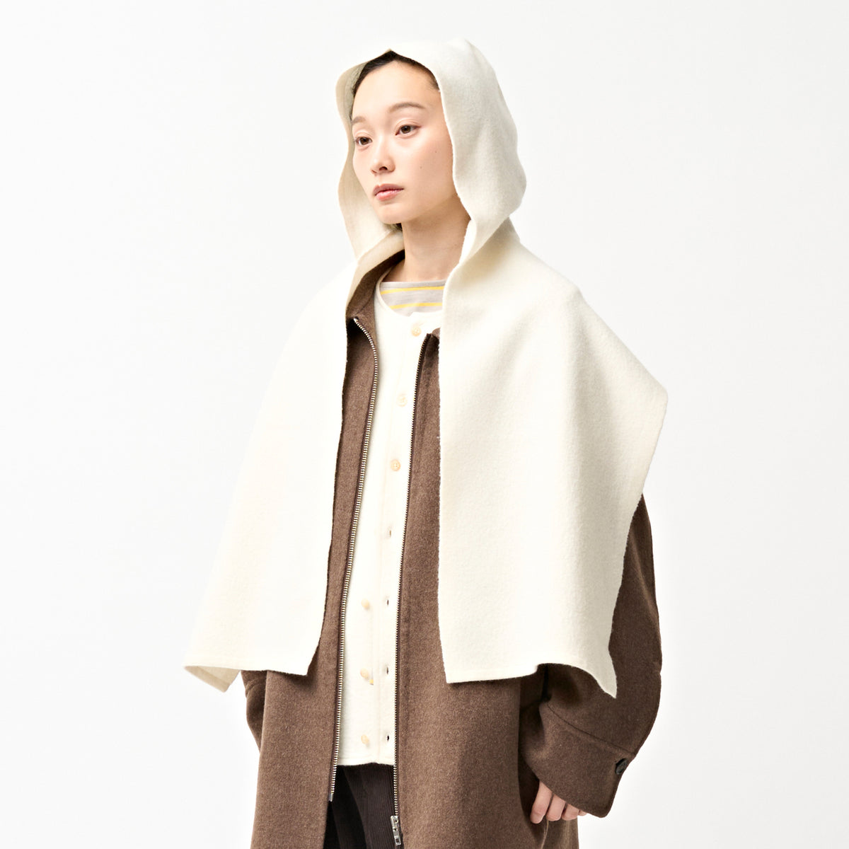 Boiled Wool Jersey Knit Scarf Hoodie
