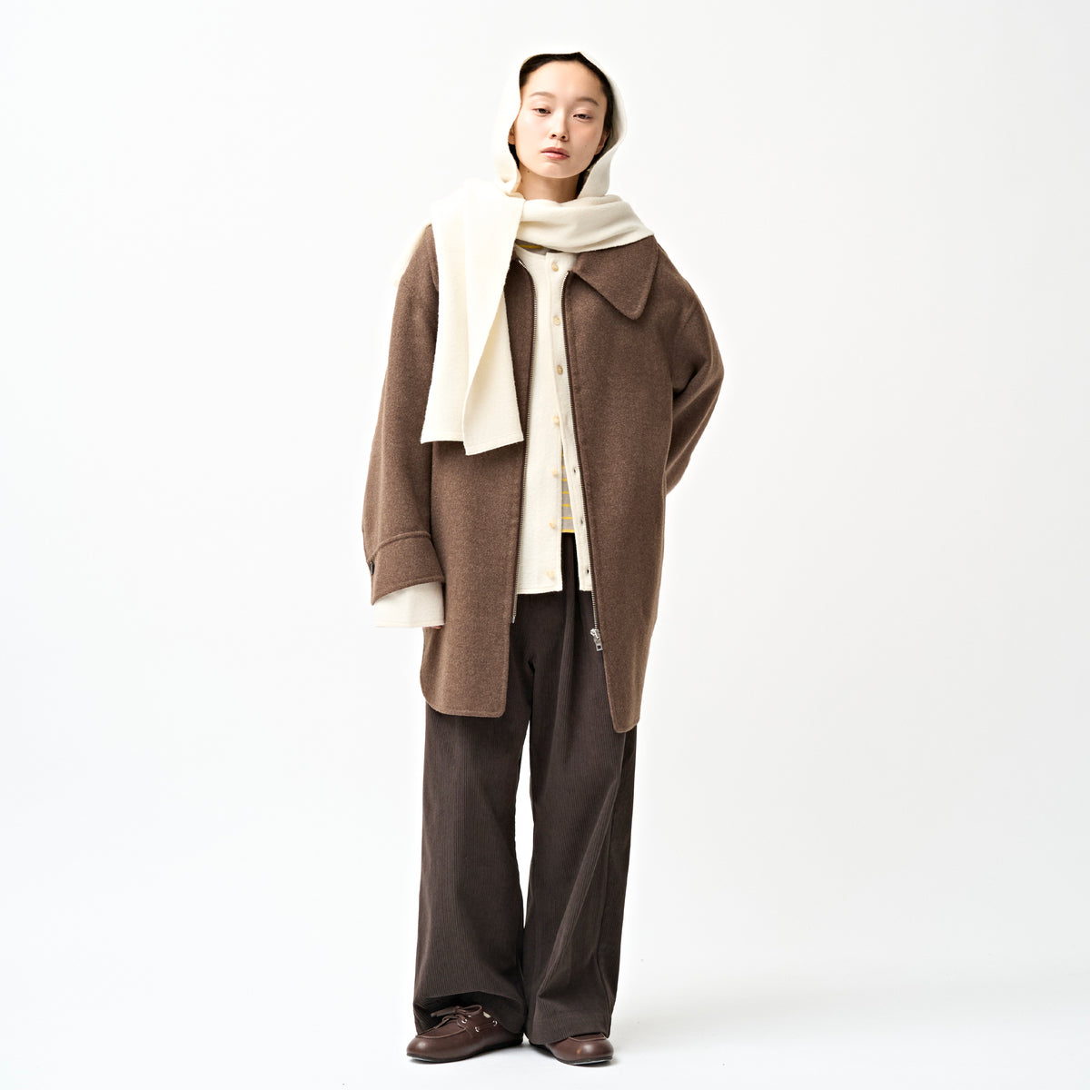 Boiled Wool Jersey Knit Scarf Hoodie