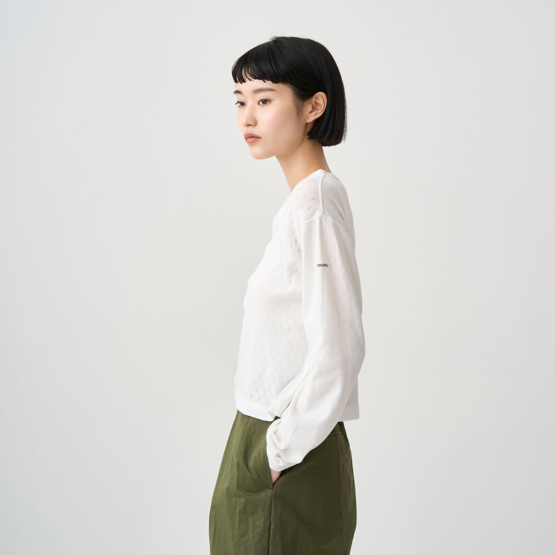 Women's Pattern Mesh Cotton Crew Neck Cardigan｜ORCIVAL