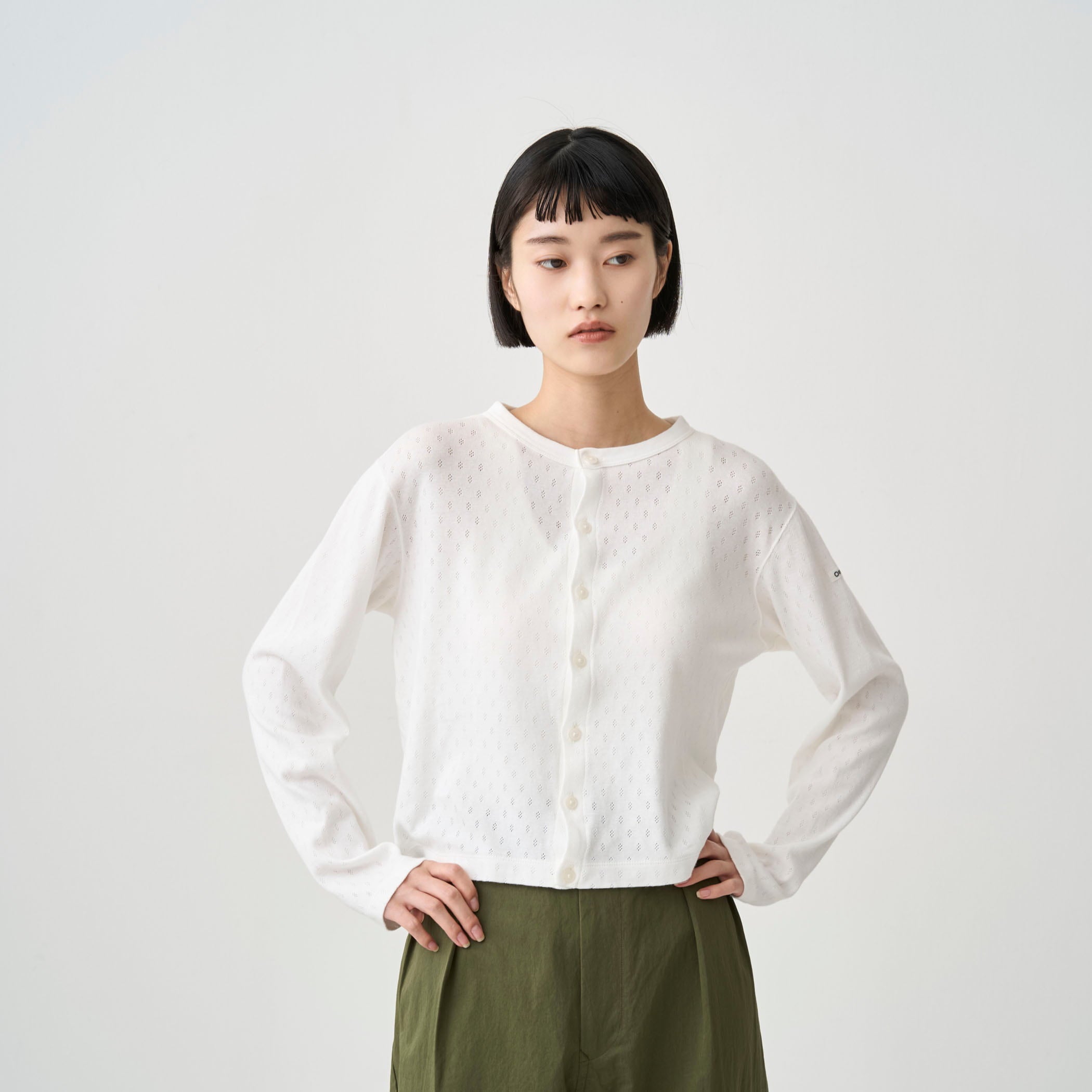 Women's Pattern Mesh Cotton Crew Neck Cardigan｜ORCIVAL