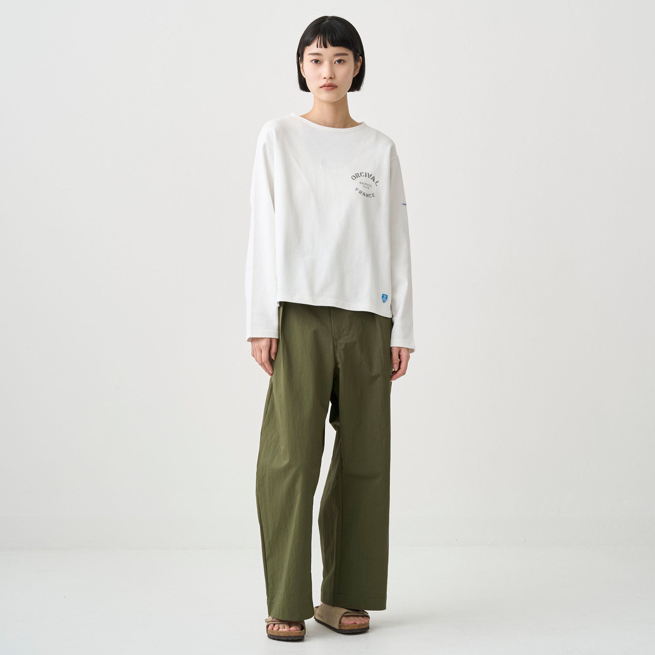 Women's Cotton Lourd Crew Neck Basque Shirt Logo Print｜ORCIVAL