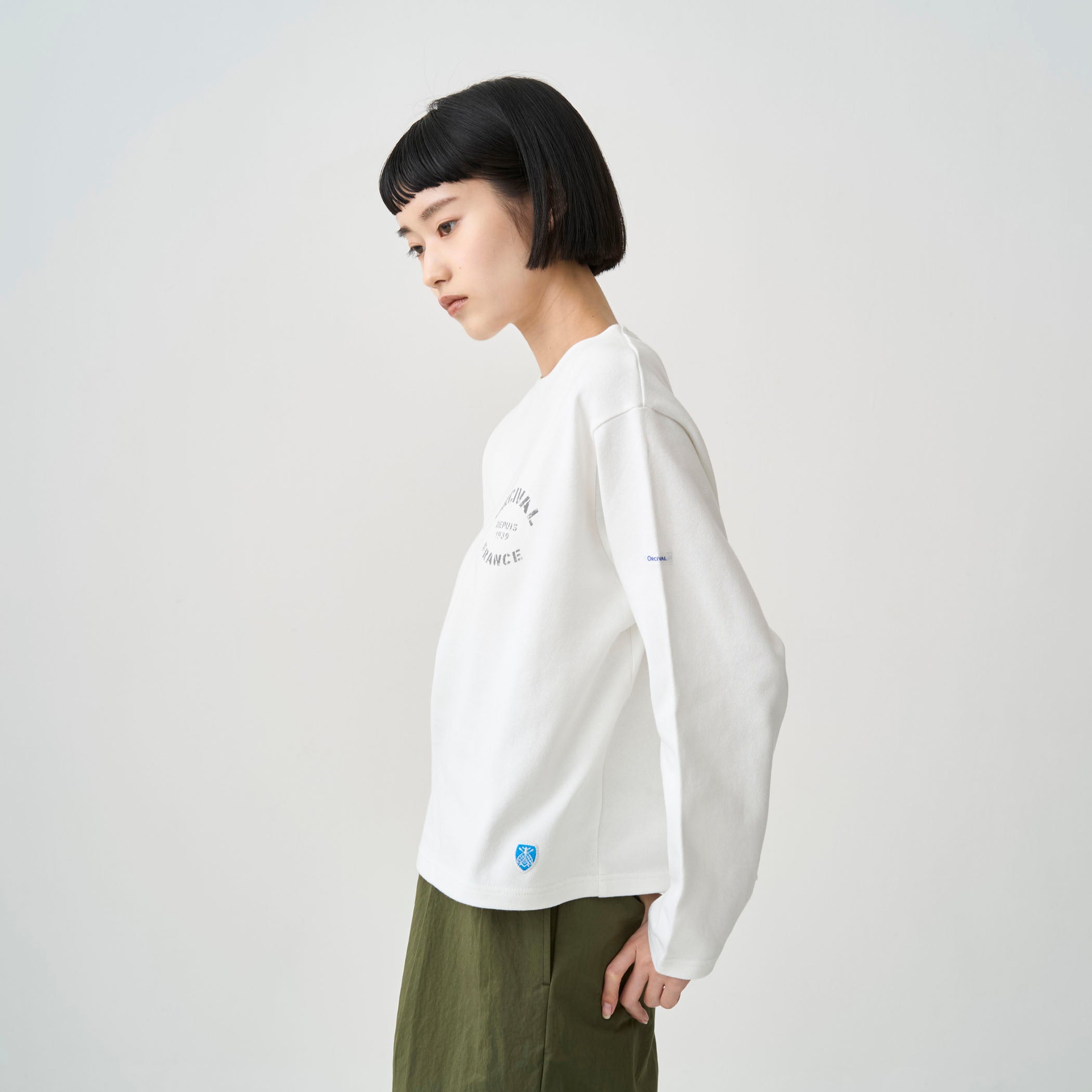 Women's Cotton Lourd Crew Neck Basque Shirt Logo Print