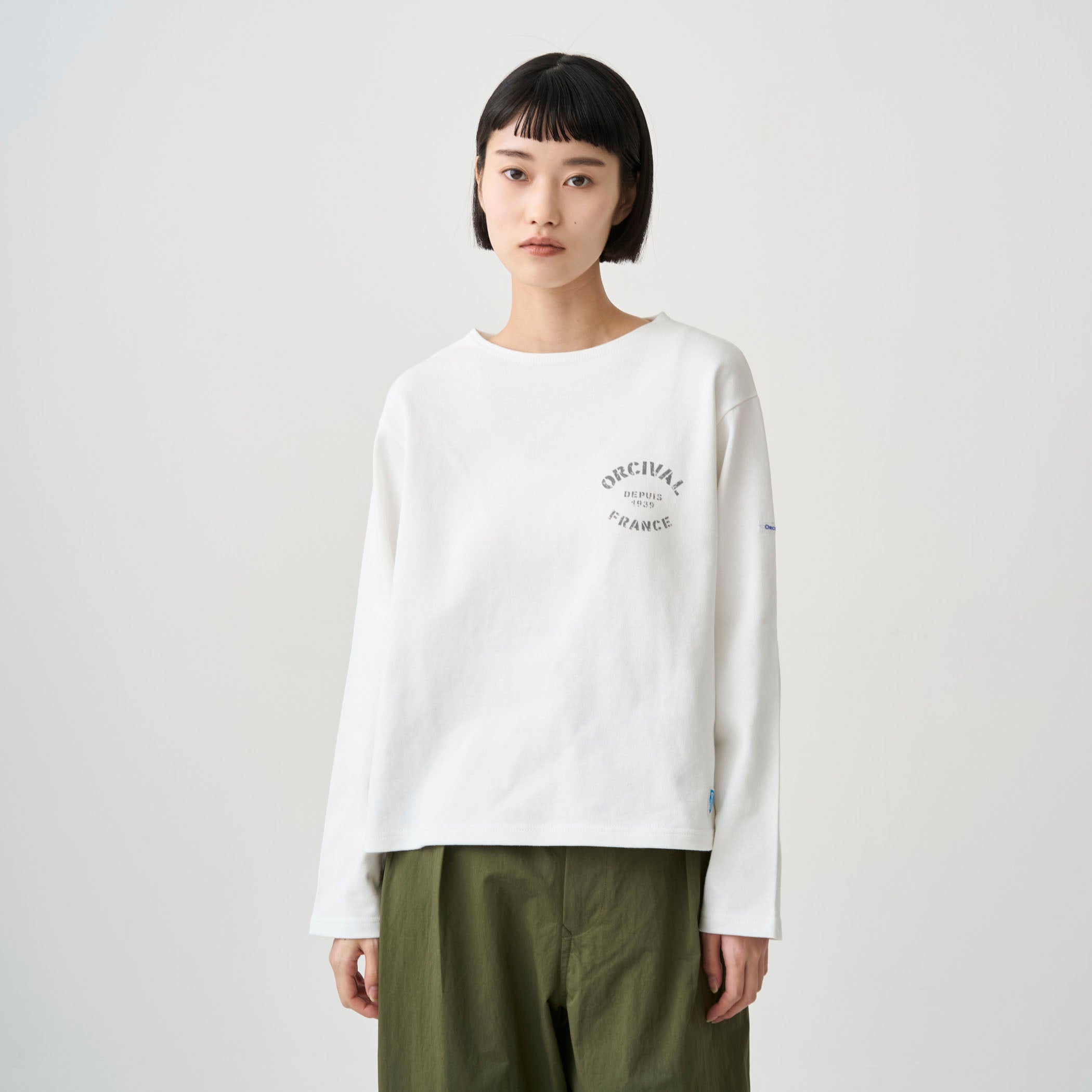Women's Cotton Lourd Crew Neck Basque Shirt Logo Print｜ORCIVAL