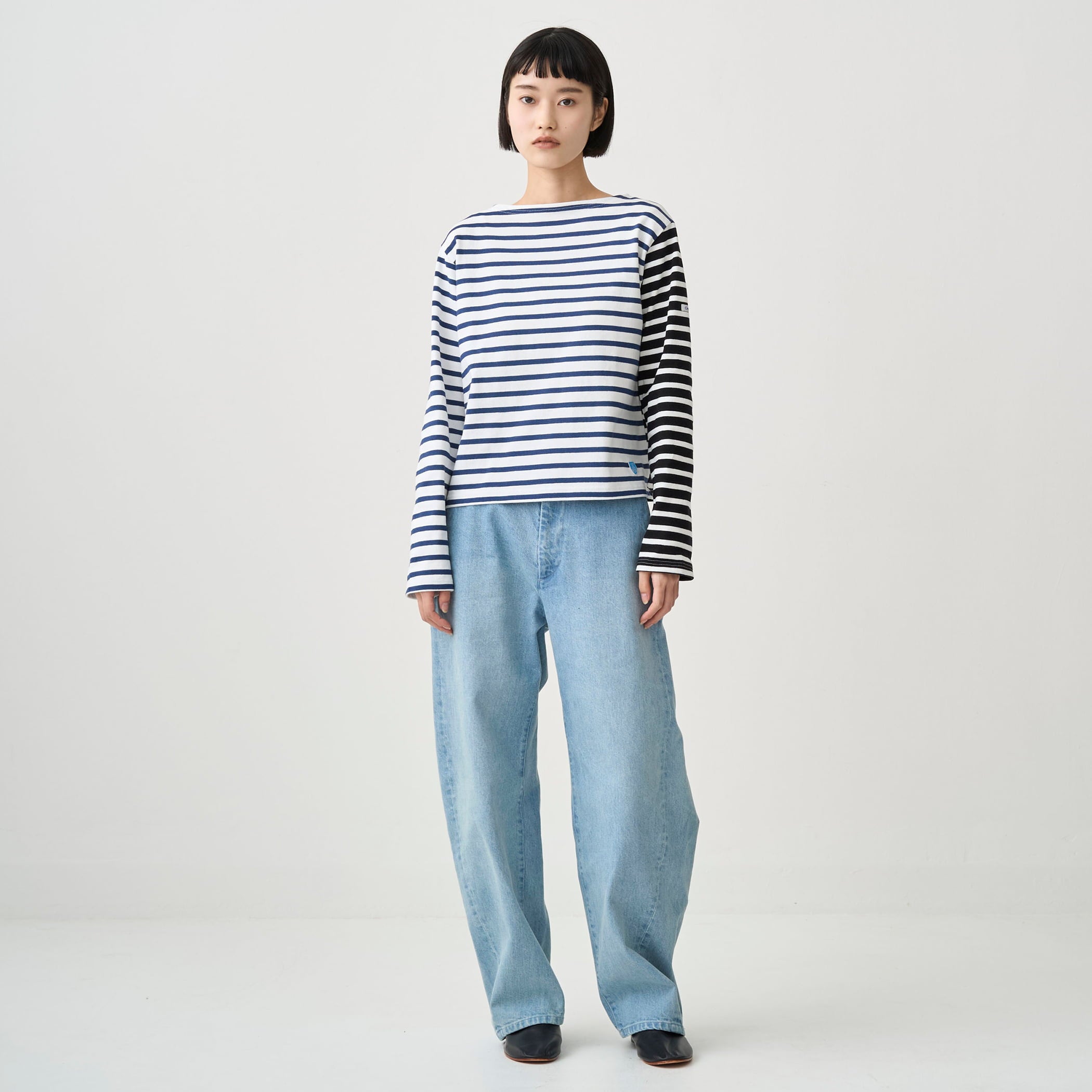 Women's Cotton Lourd Crew Neck Basque Shirt Bicolor Border｜ORCIVAL