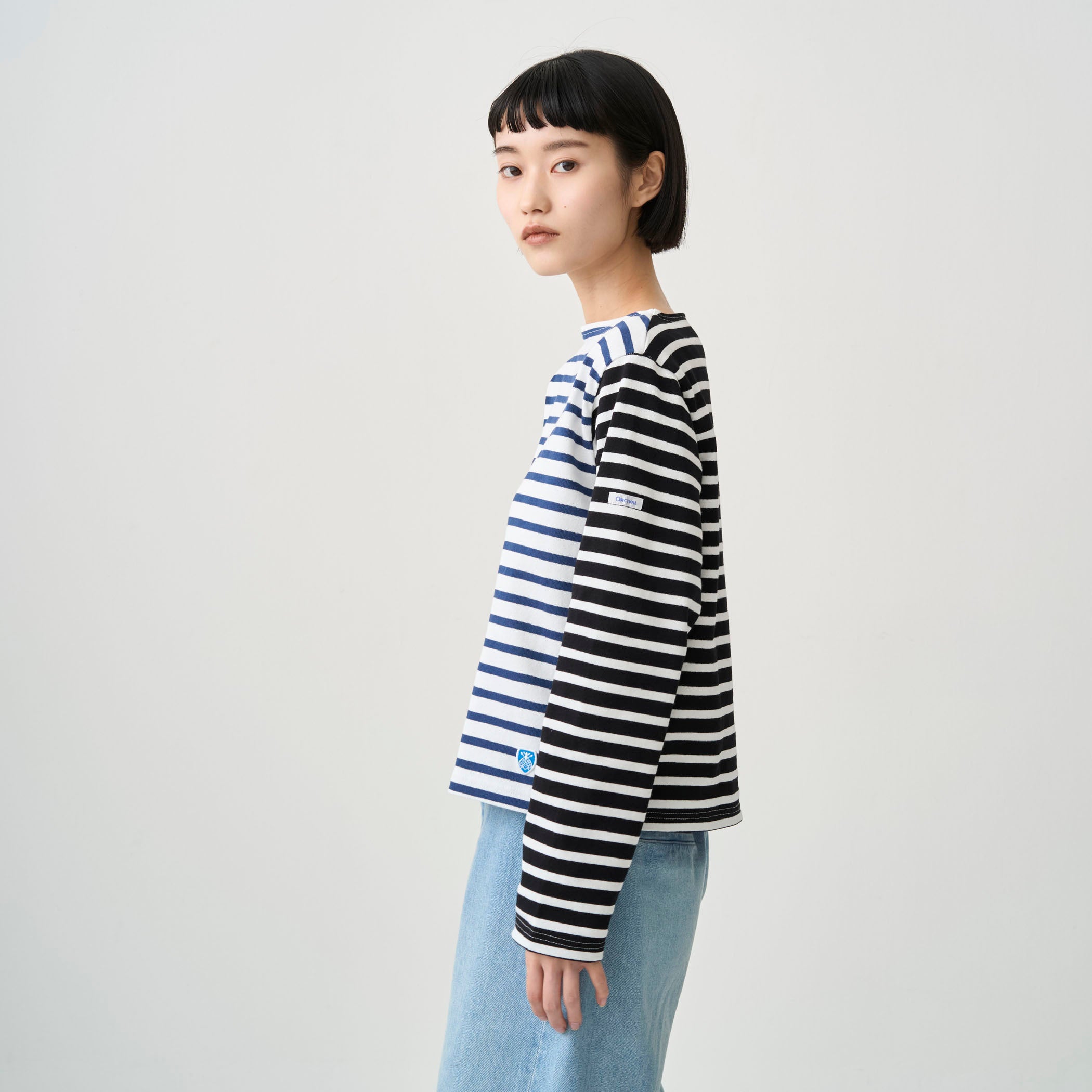 Women's Cotton Lourd Crew Neck Basque Shirt Bicolor Border｜ORCIVAL