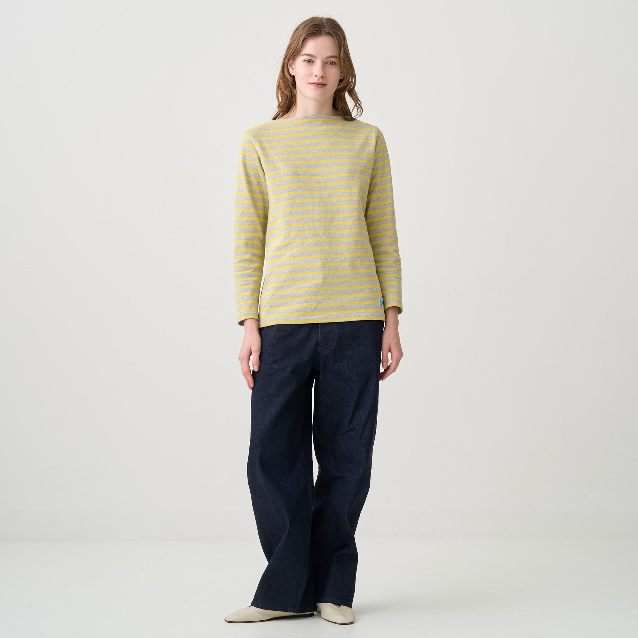 Cotton Lourd Boat Neck Basque Shirt Border