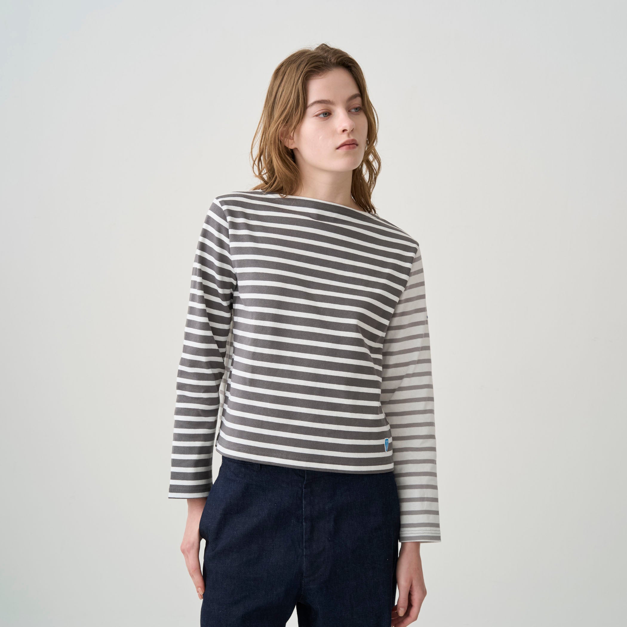 Women's Cotton Lourd Crew Neck Basque Shirt Bicolor Border｜ORCIVAL