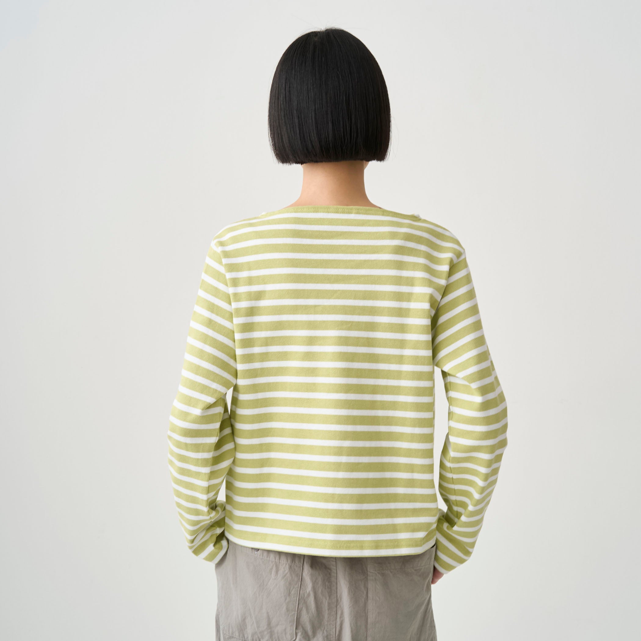 Women's Cotton Lourd Boat Neck Basque Shirt Border