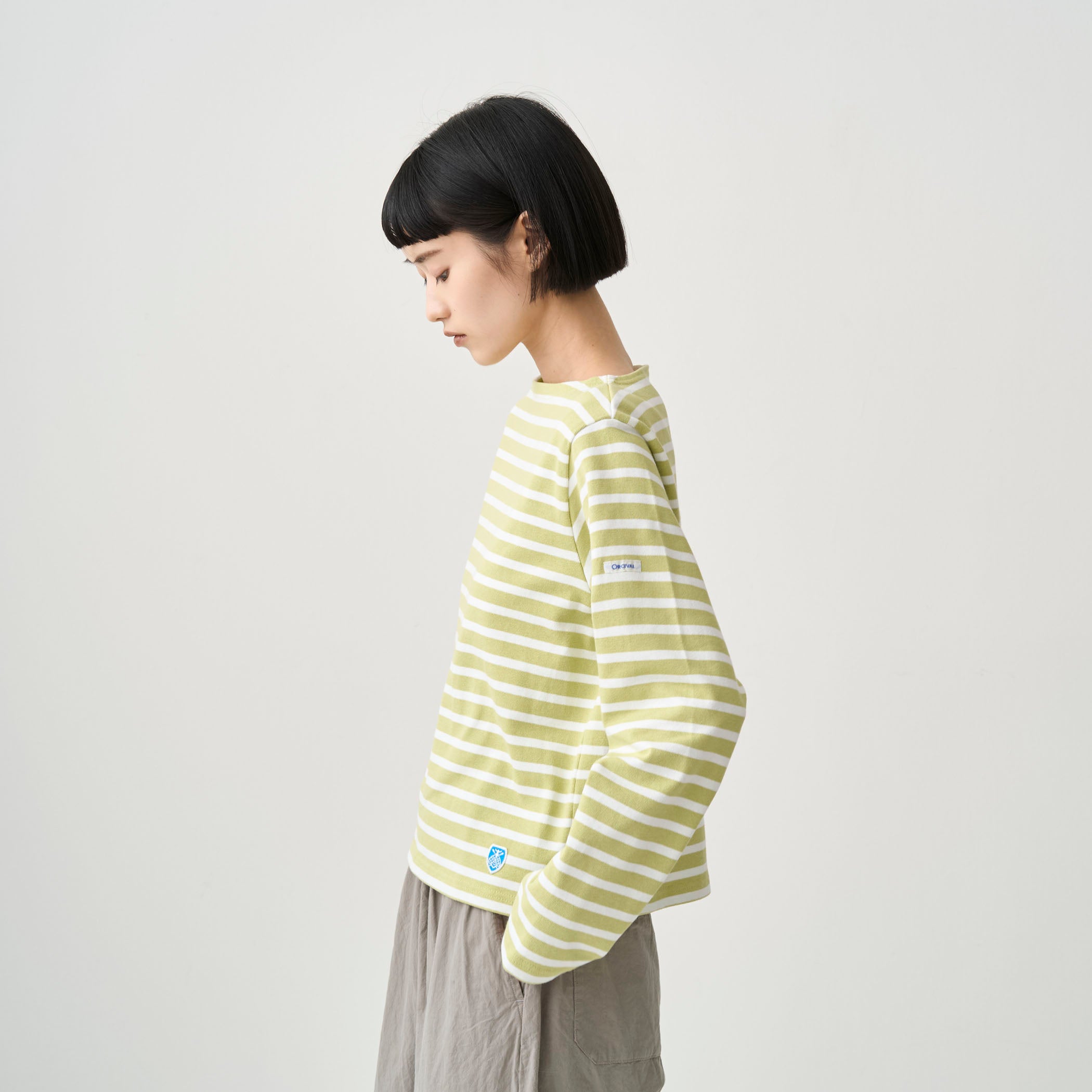 Women's Cotton Lourd Boat Neck Basque Shirt Border