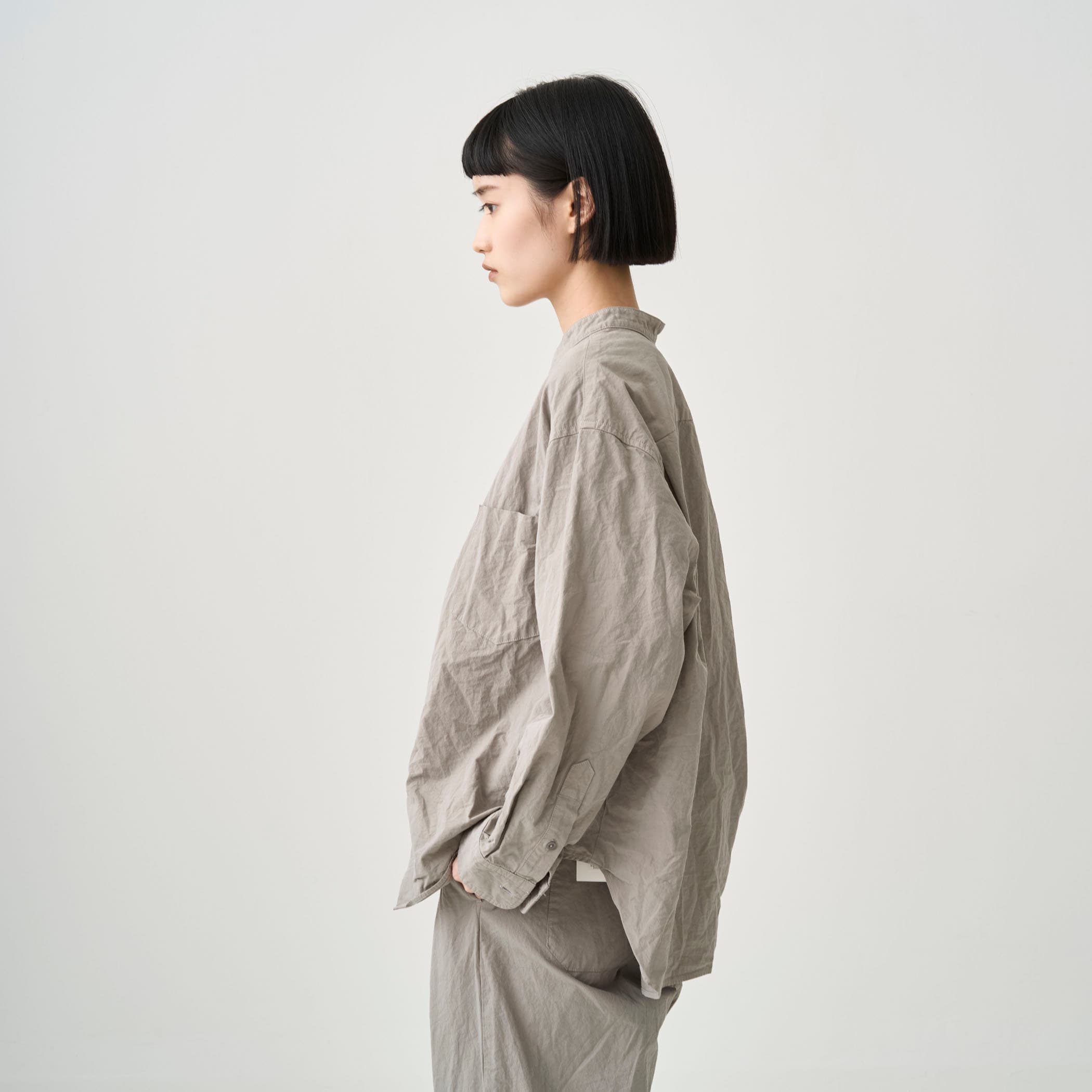 Garment Dye Poplin Band Collar Shirt