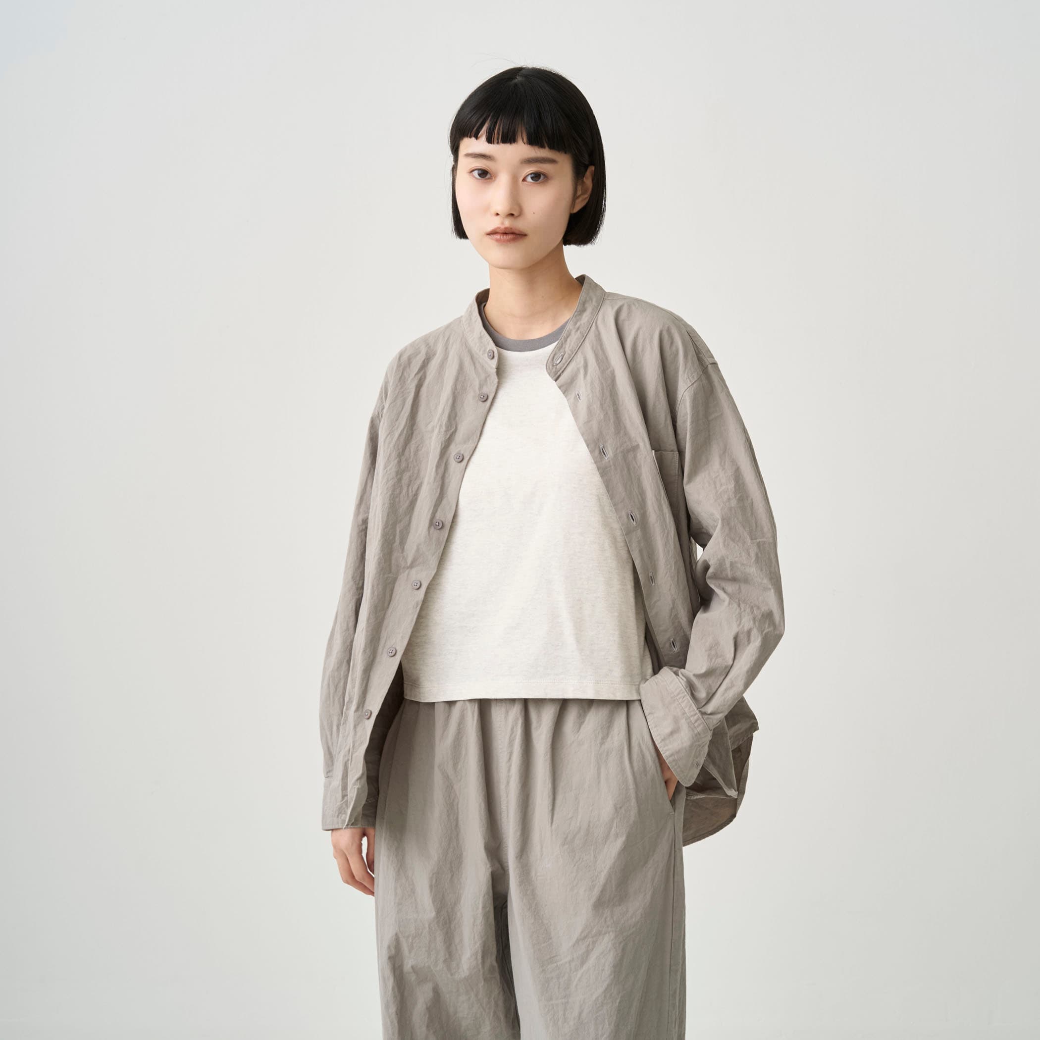 Garment Dye Poplin Band Collar Shirt