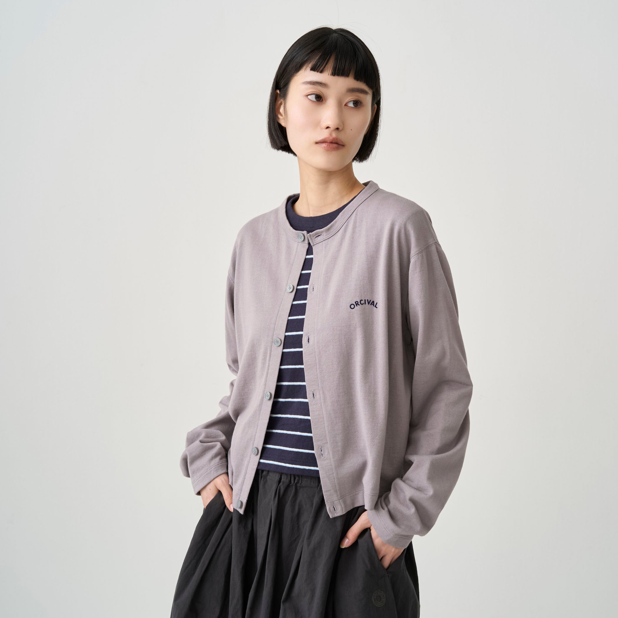 Women's Cotton Nylon See Through Crew Neck Cardigan｜ORCIVAL