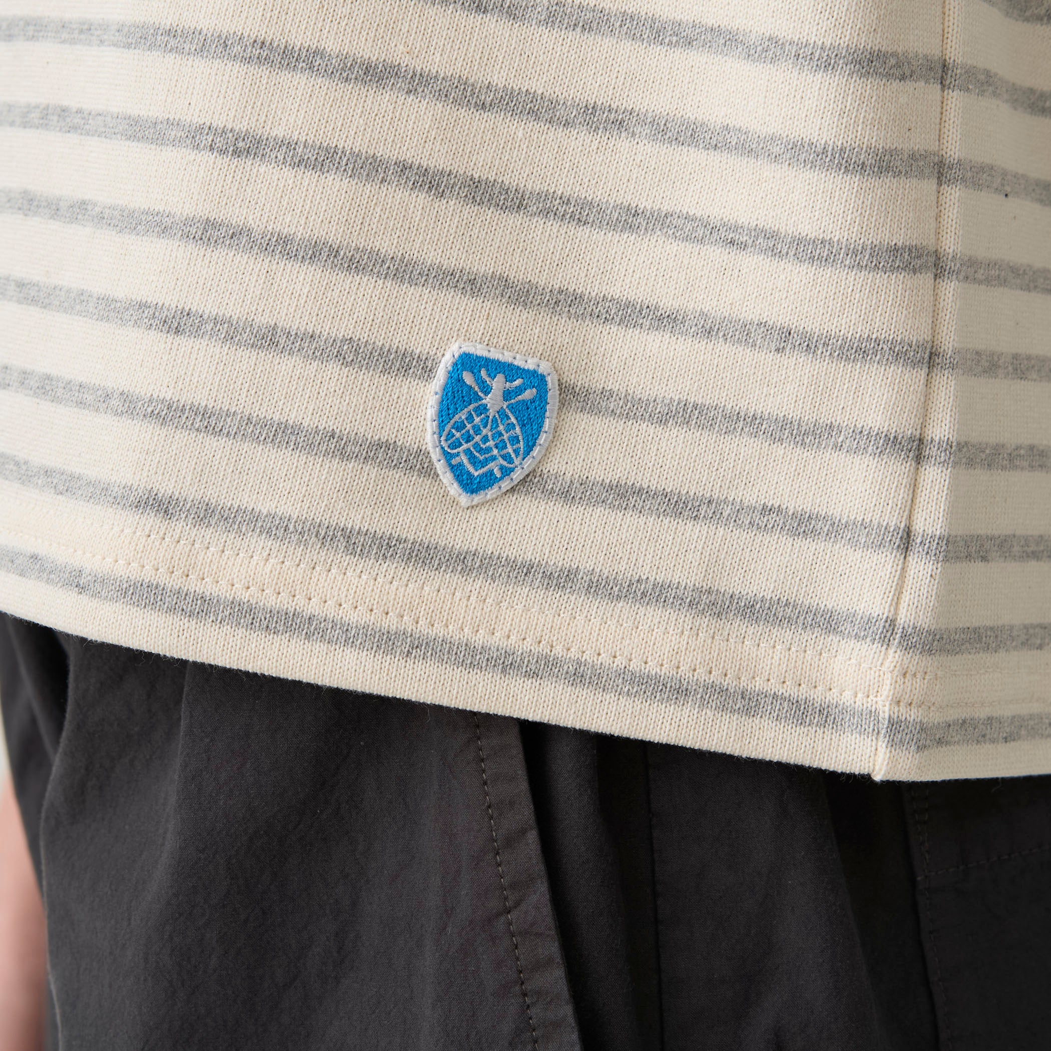 Women's Cotton Lourd Short Sleeve Boat Neck Basque Shirt Narrow Border