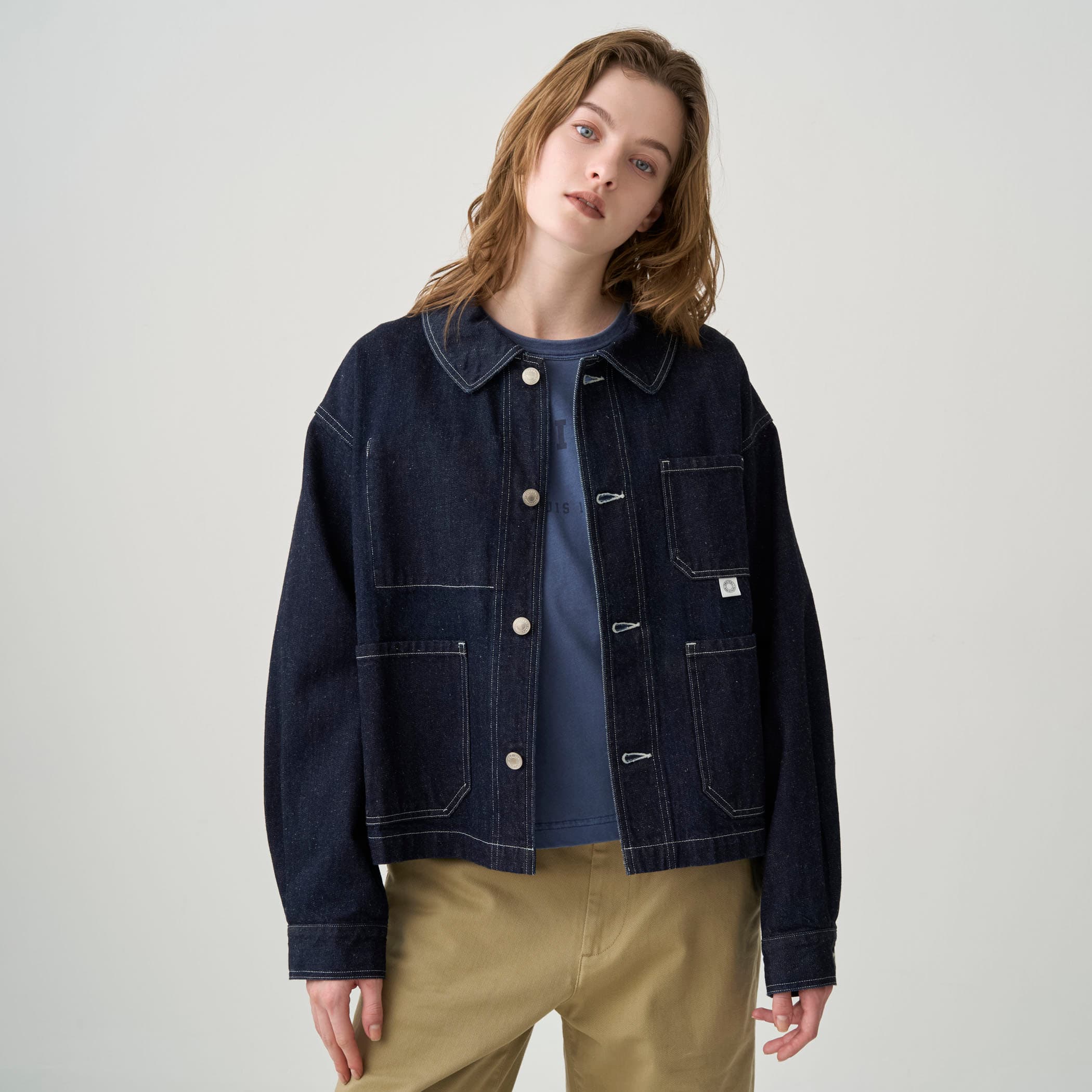 Women's Cotton Hemp Denim Coveralls Jacket|ORCIVAL Women's Cotton Hemp Denim Coveralls Jacket|ORCIVAL