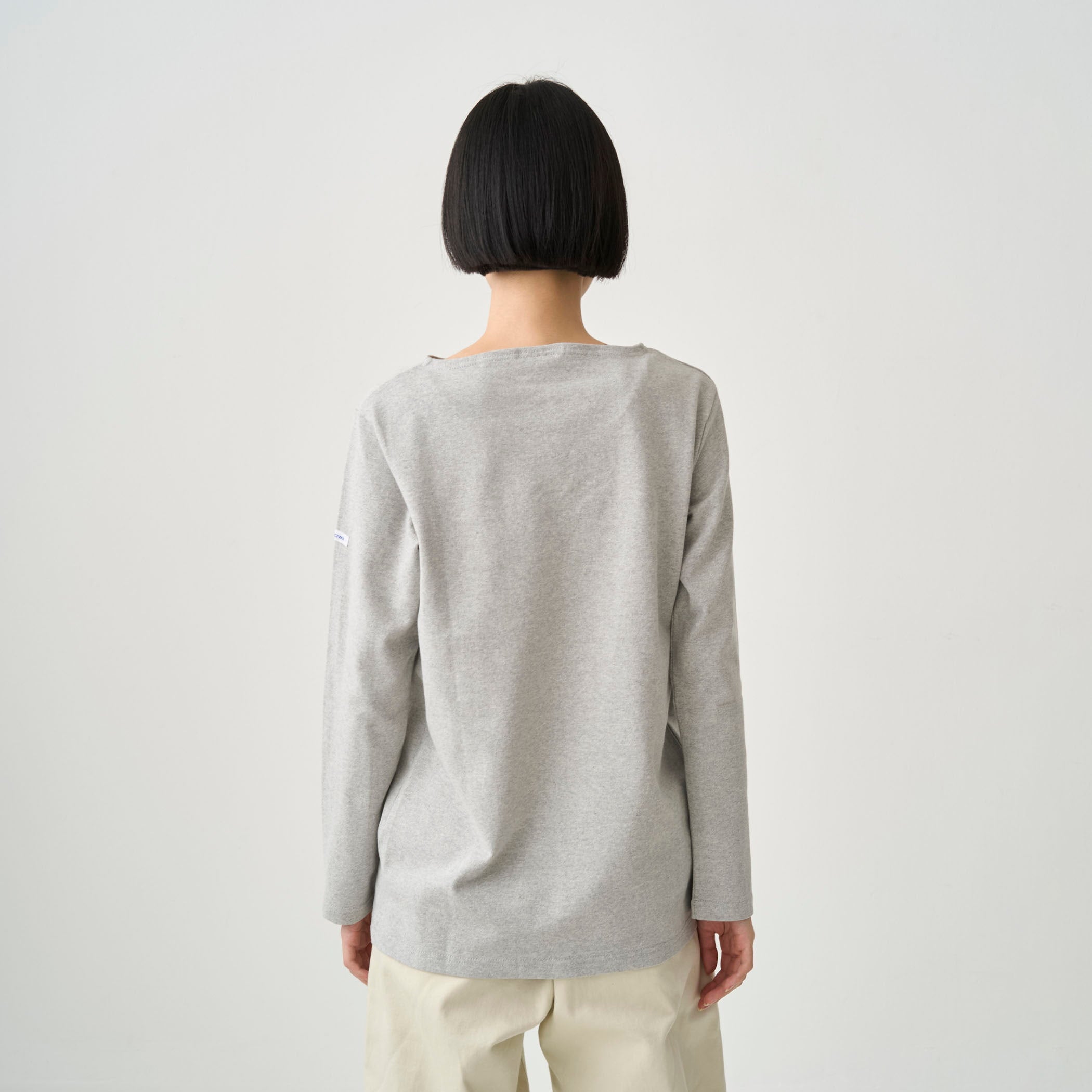 Cotton Lourd Boat Neck Basque Shirt Solid