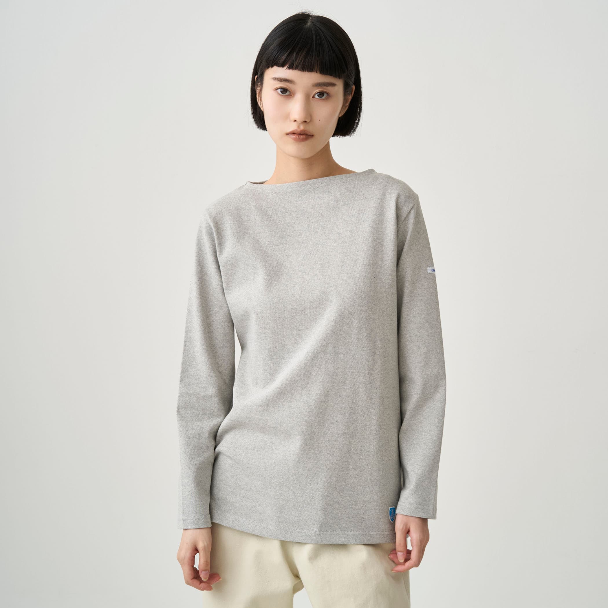 Cotton Lourd Boat Neck Basque Shirt Solid