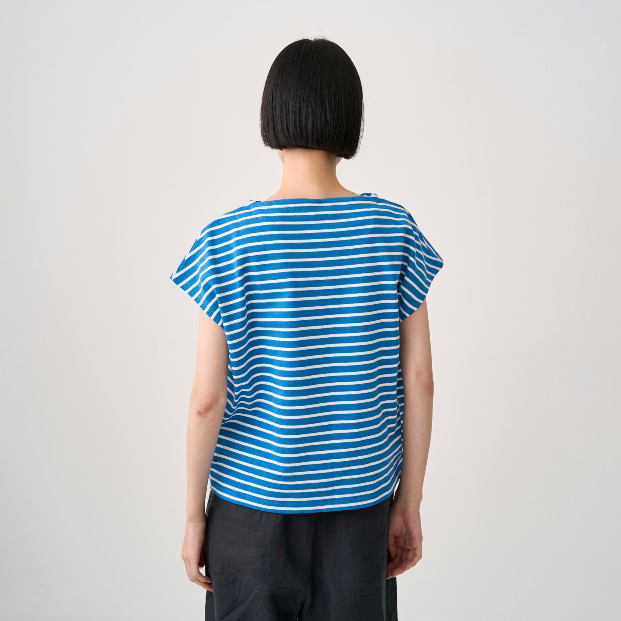 Women's Cotton Lourd Boat Neck French Sleeve Basque Shirt Narrow Border