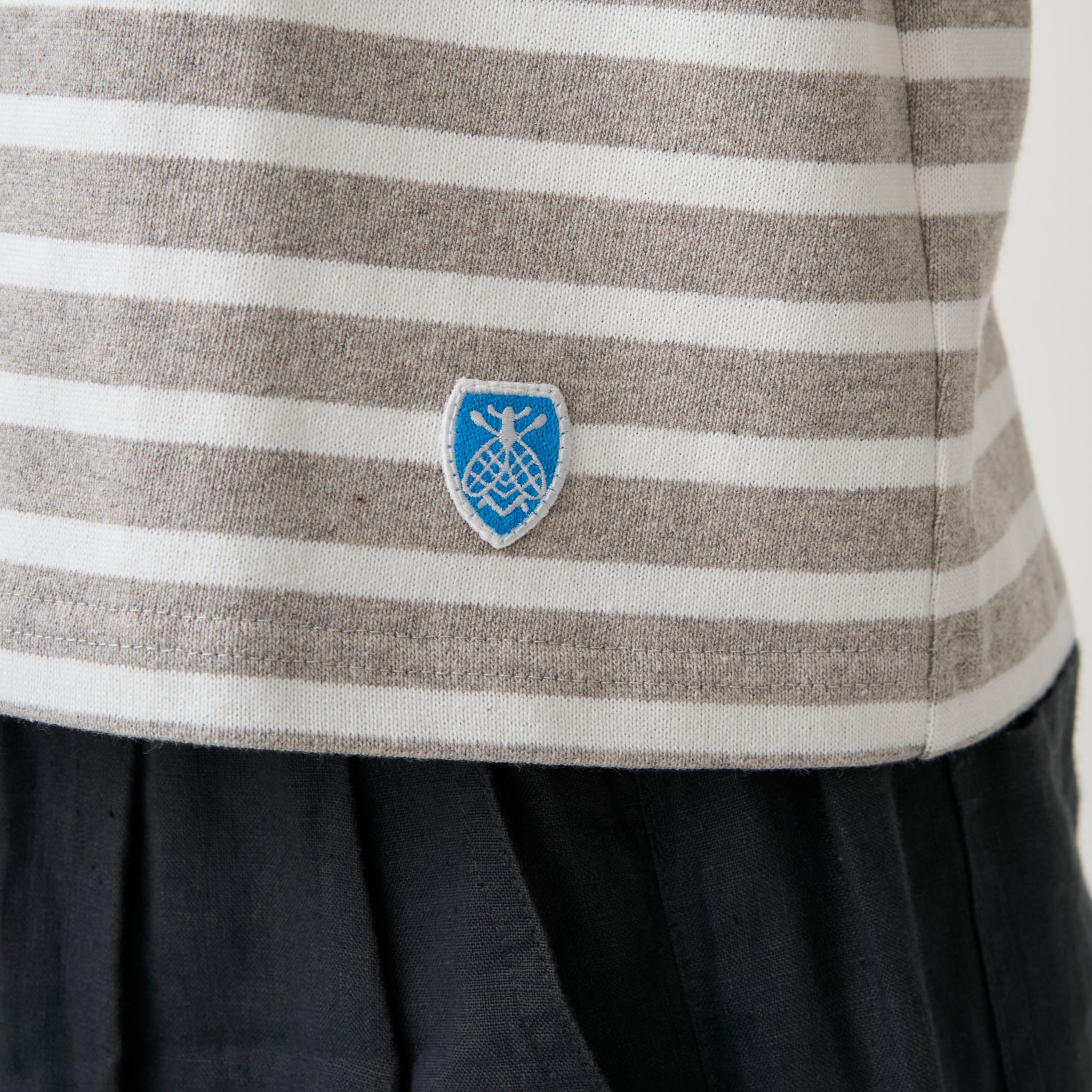 Women's Cotton Lourd Short Sleeve Boat Neck Basque Shirt Border