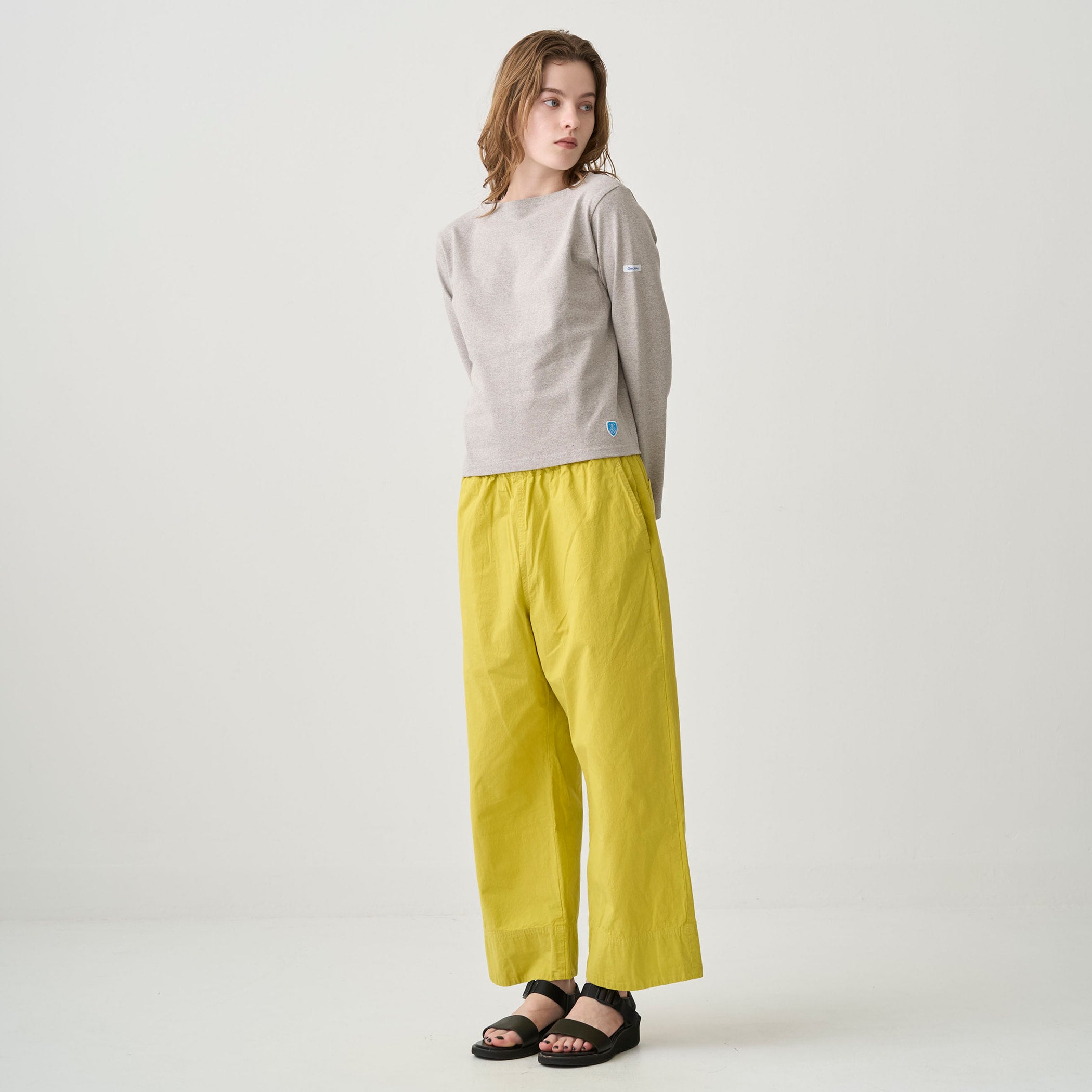 Women's Cotton Lourd Boat Neck Basque Shirt Solid