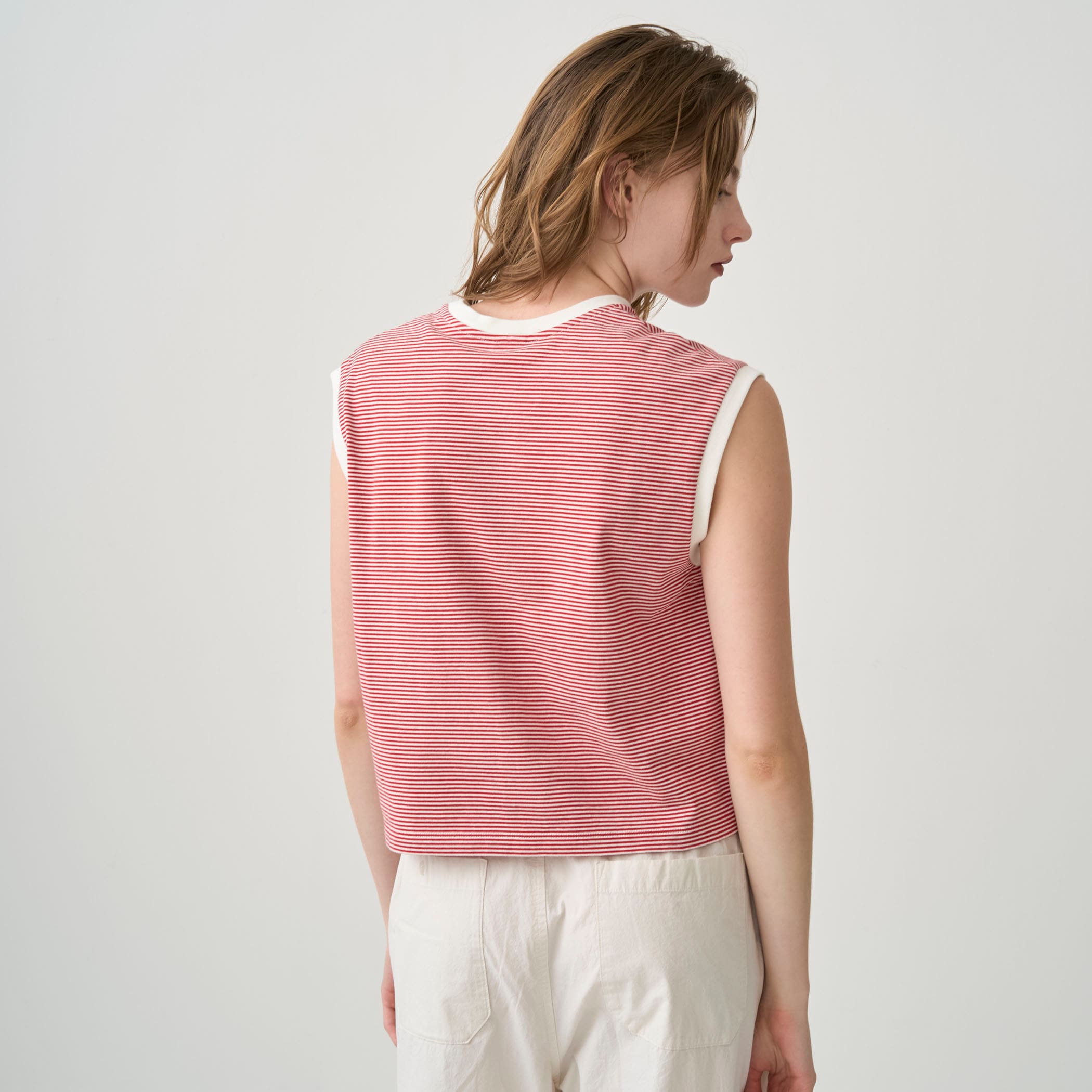Women's Yarn Dyed Jersey Embroidery Sleeveless T-shirt
