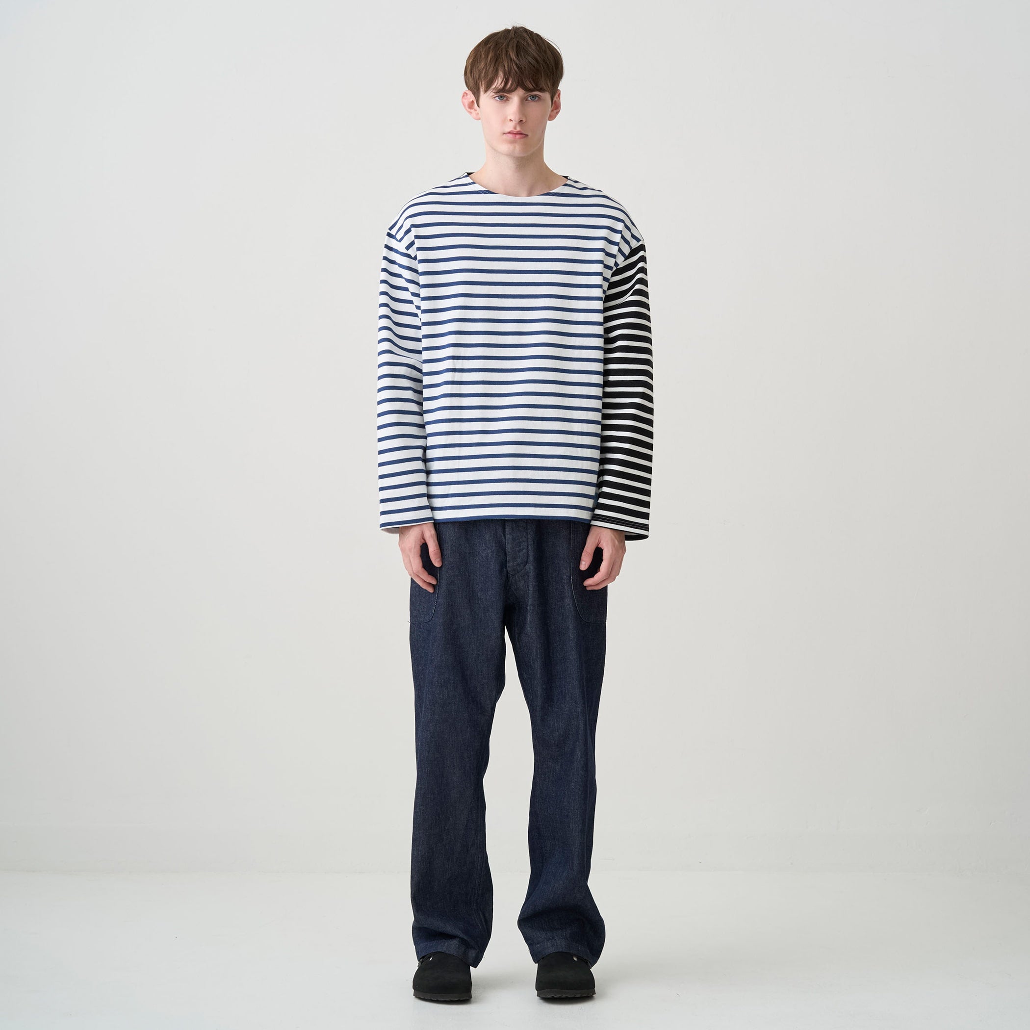 Men's Cotton Lourd Crew Neck Basque Shirt Bicolor Border｜ORCIVAL