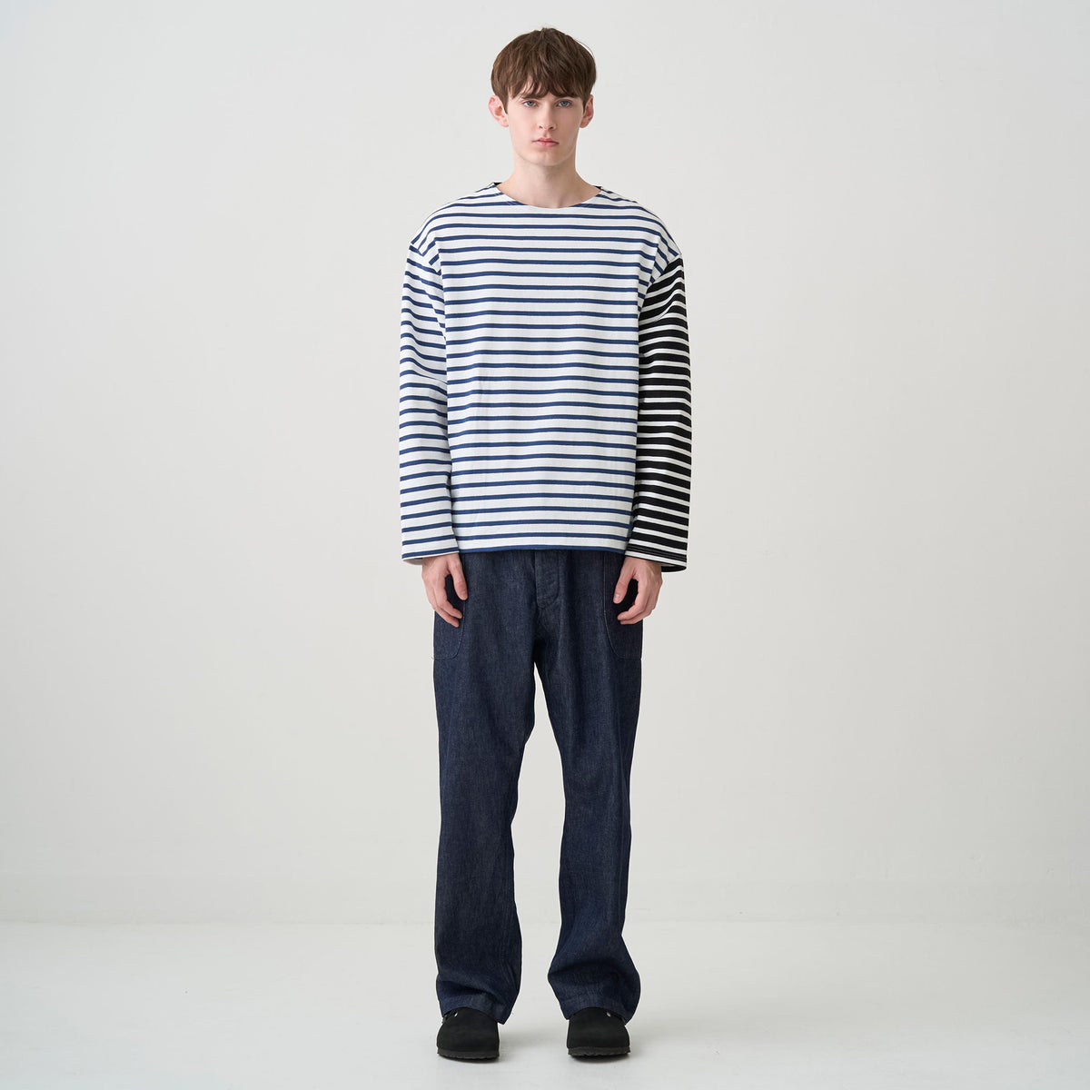 Generic Basque Man Men’s Cotton Lourd Crew Neck Basque Shirt Bicolor Border|ORCIVAL