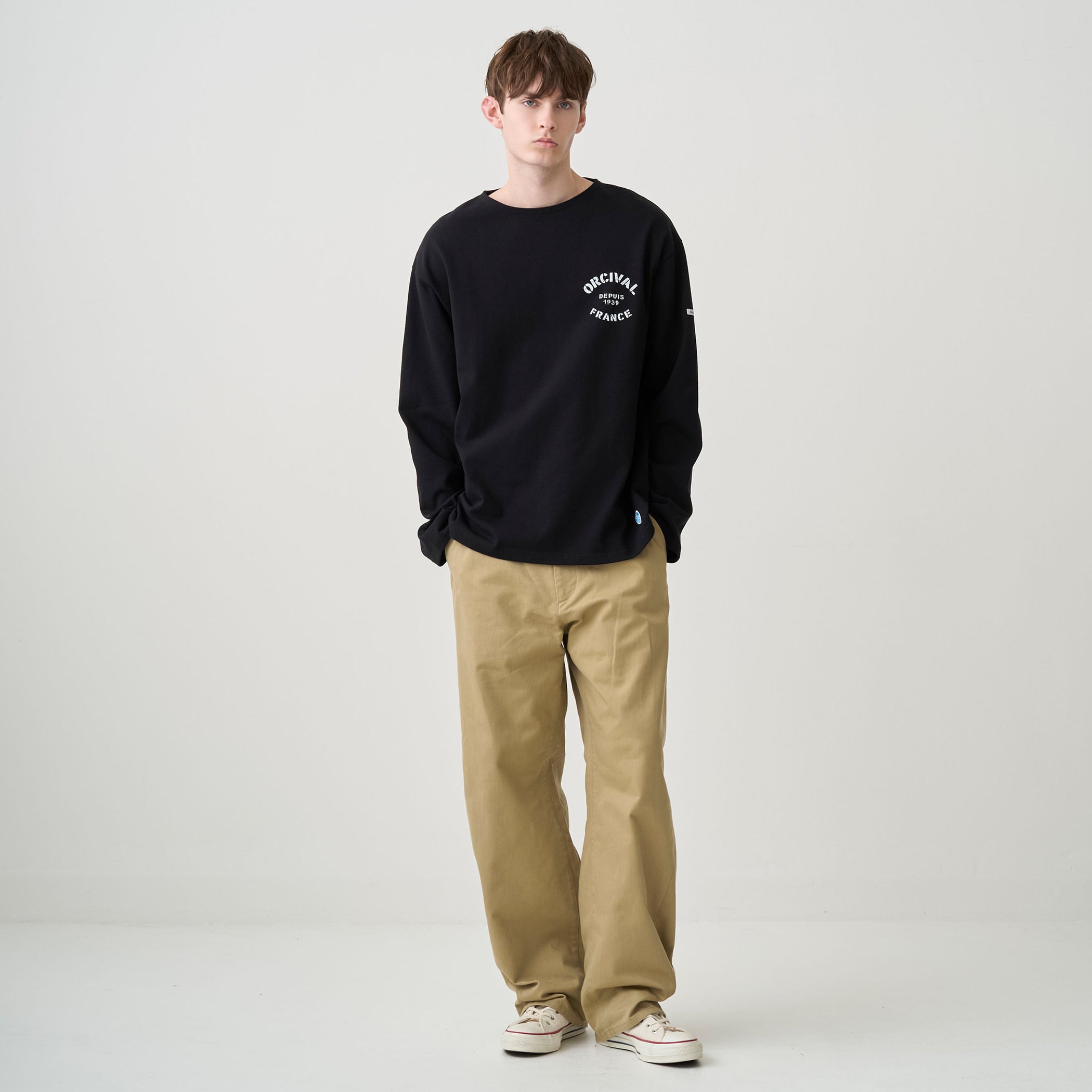 Men's Cotton Lourd Crew Neck Basque Shirt Logo Print