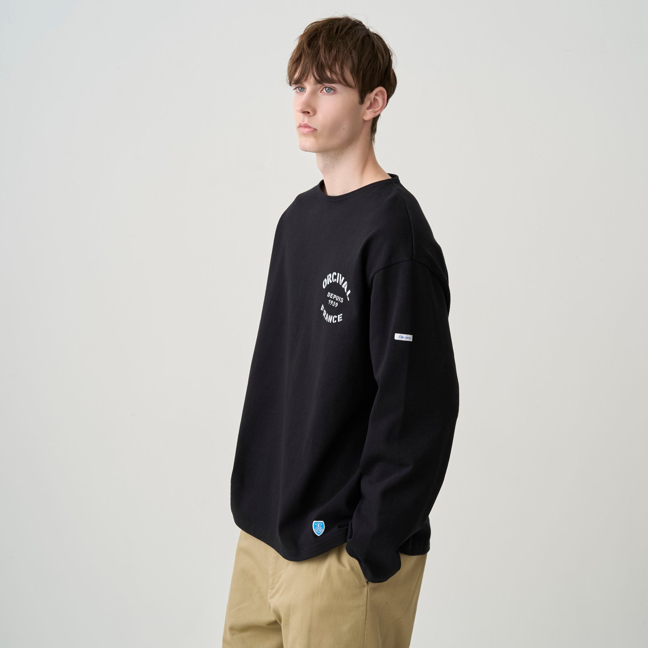 Men's Cotton Lourd Crew Neck Basque Shirt Logo Print