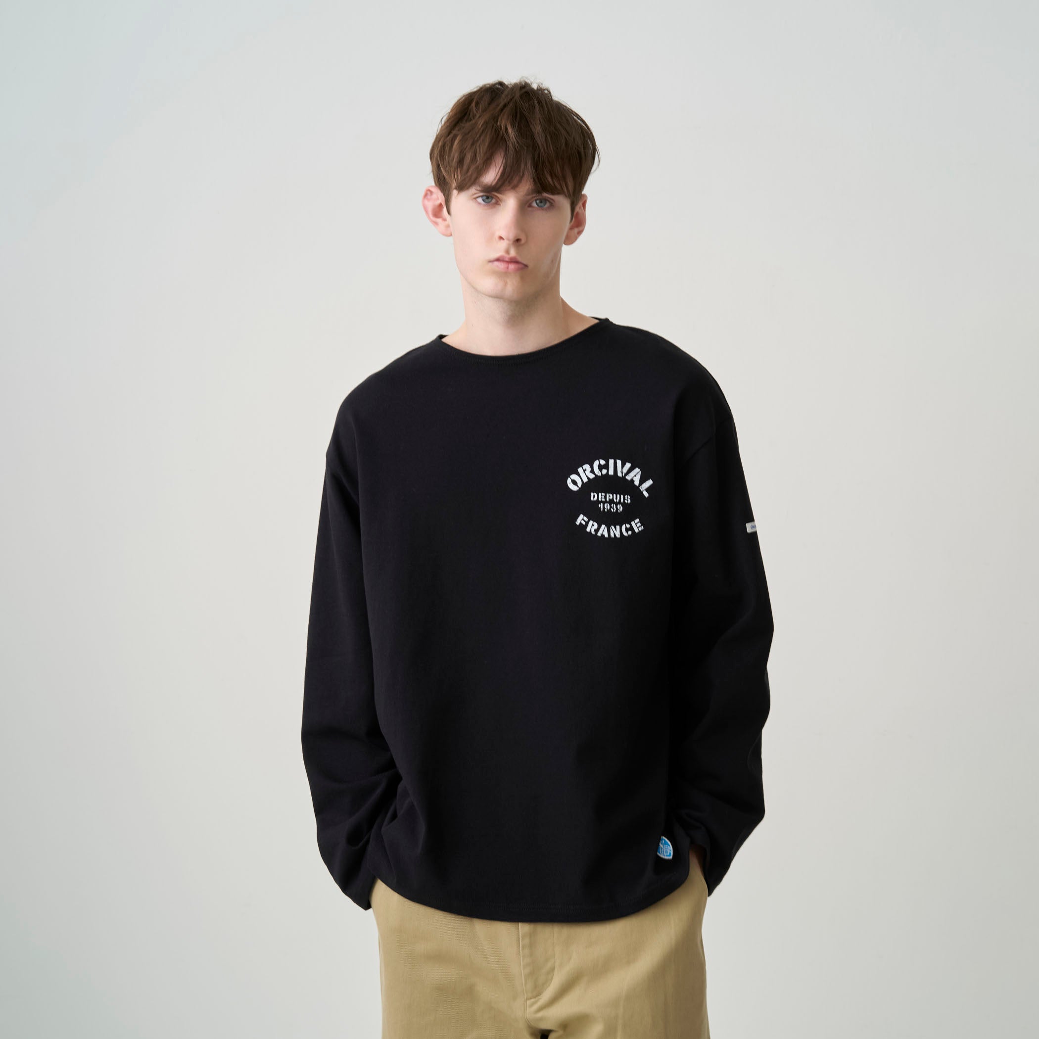 orcival cotton lourd  カットソー　ロンＴ Men's Cotton Lourd Crew Neck Basque Shirt Logo Print｜ORCIVAL