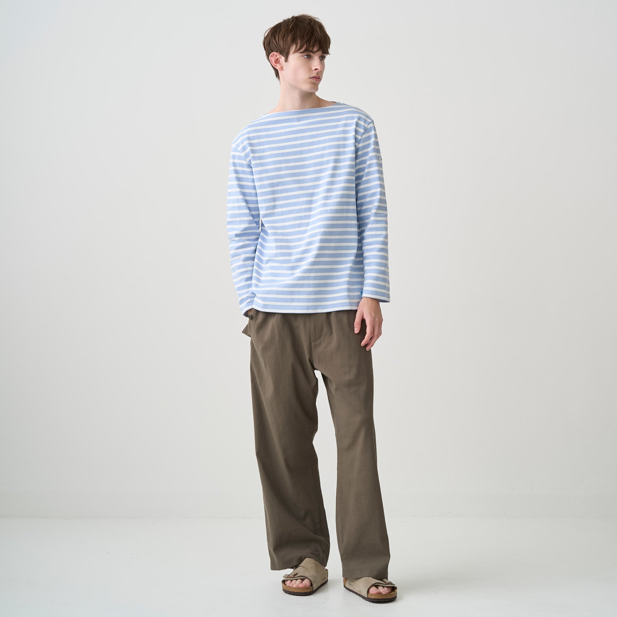 Cotton Lourd Boat Neck Basque Shirt Border