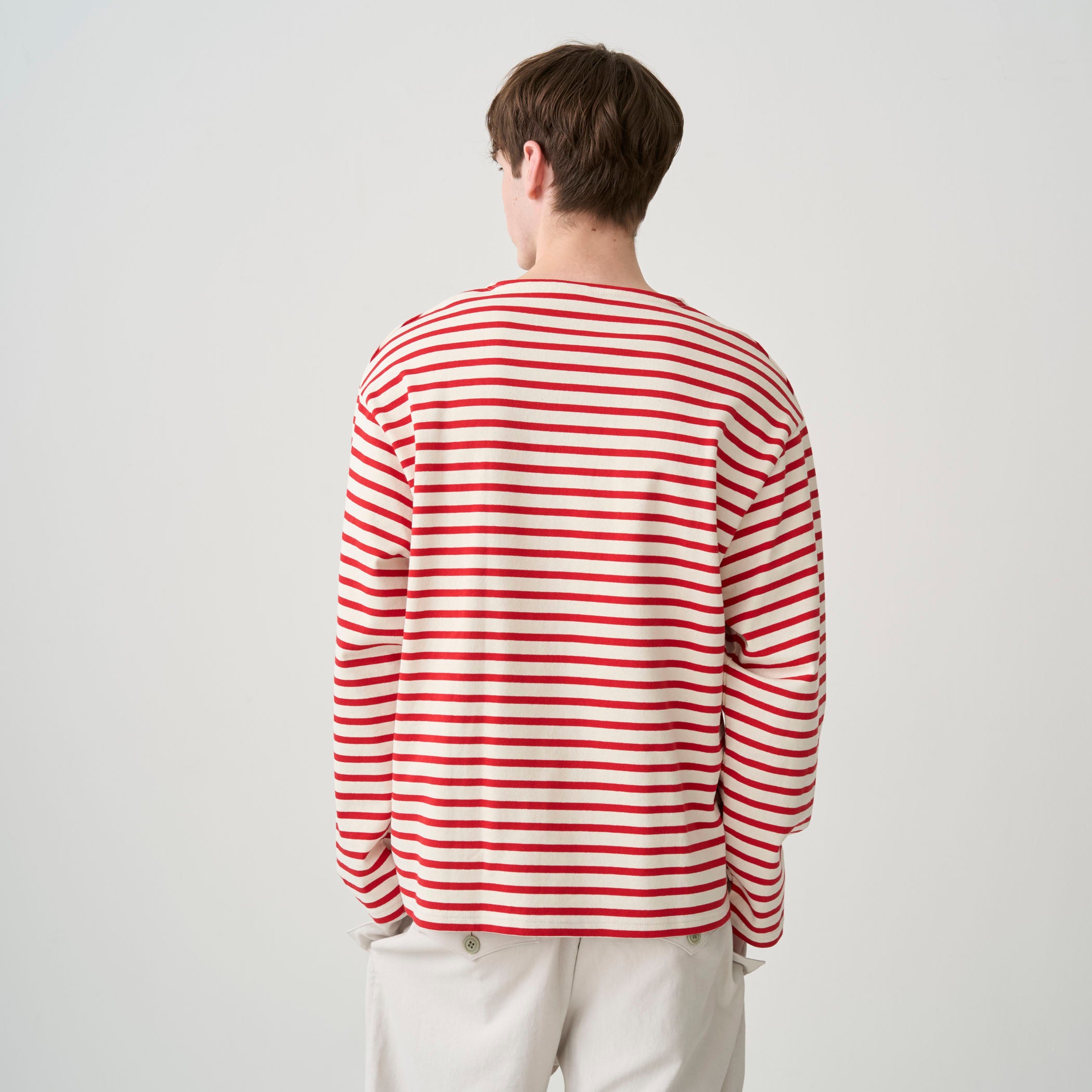 Men's Cotton Lourd Crew Neck Wide Basque Shirt Border