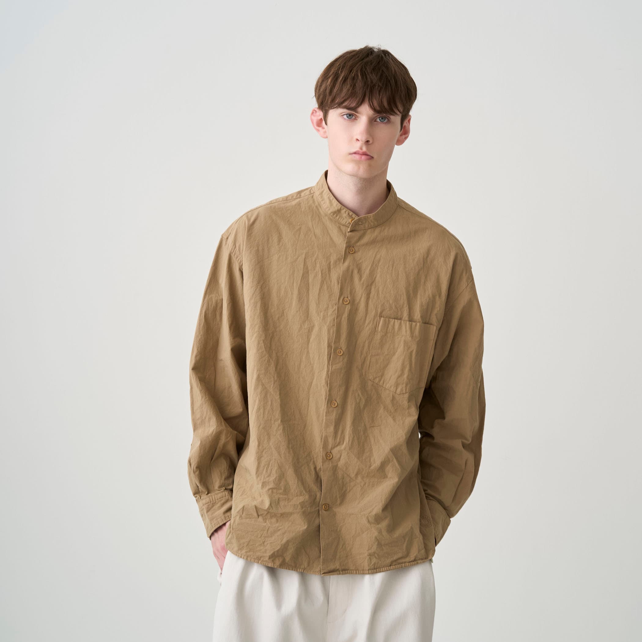 Garment Dye Poplin Band Collar Shirt