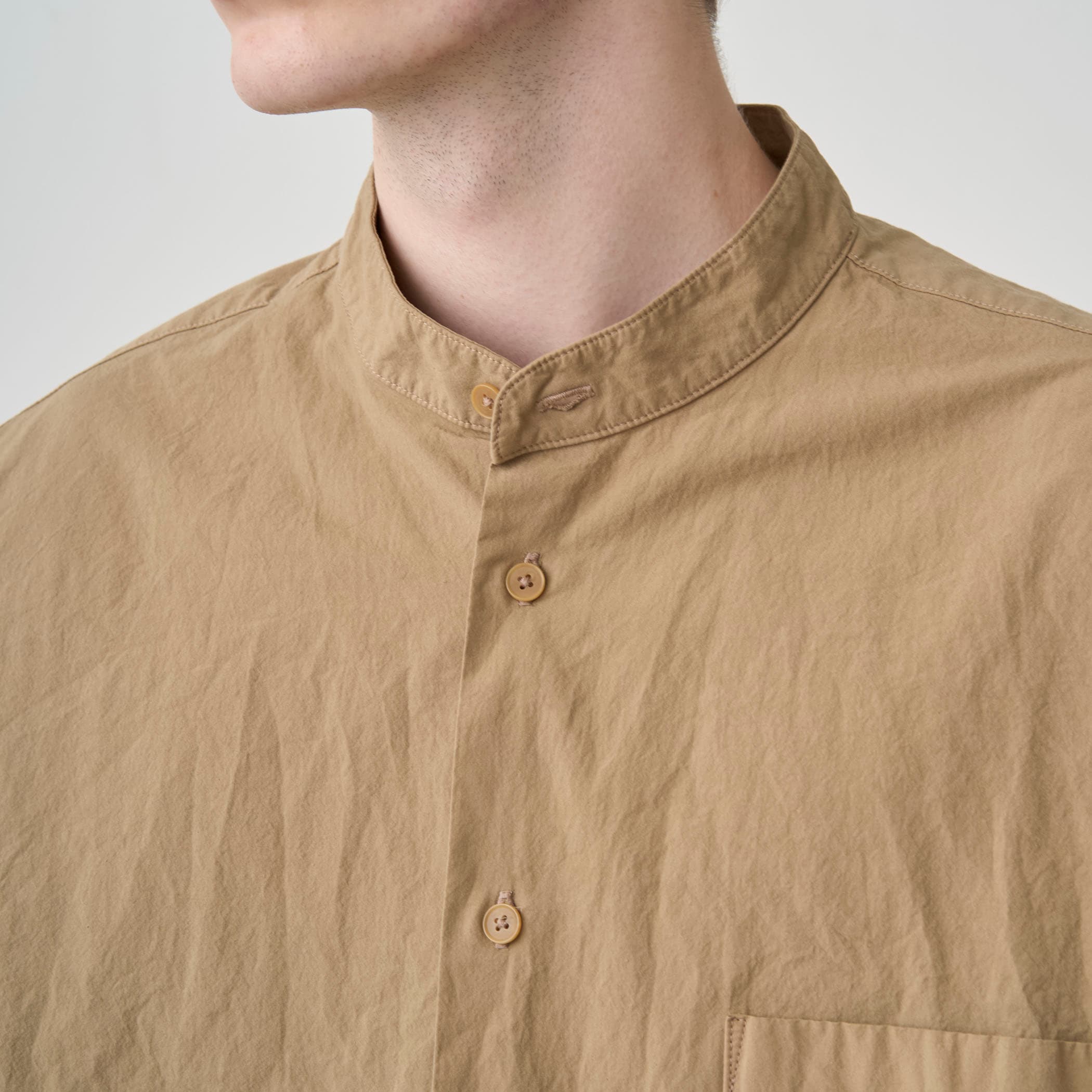 Garment Dye Poplin Band Collar Shirt