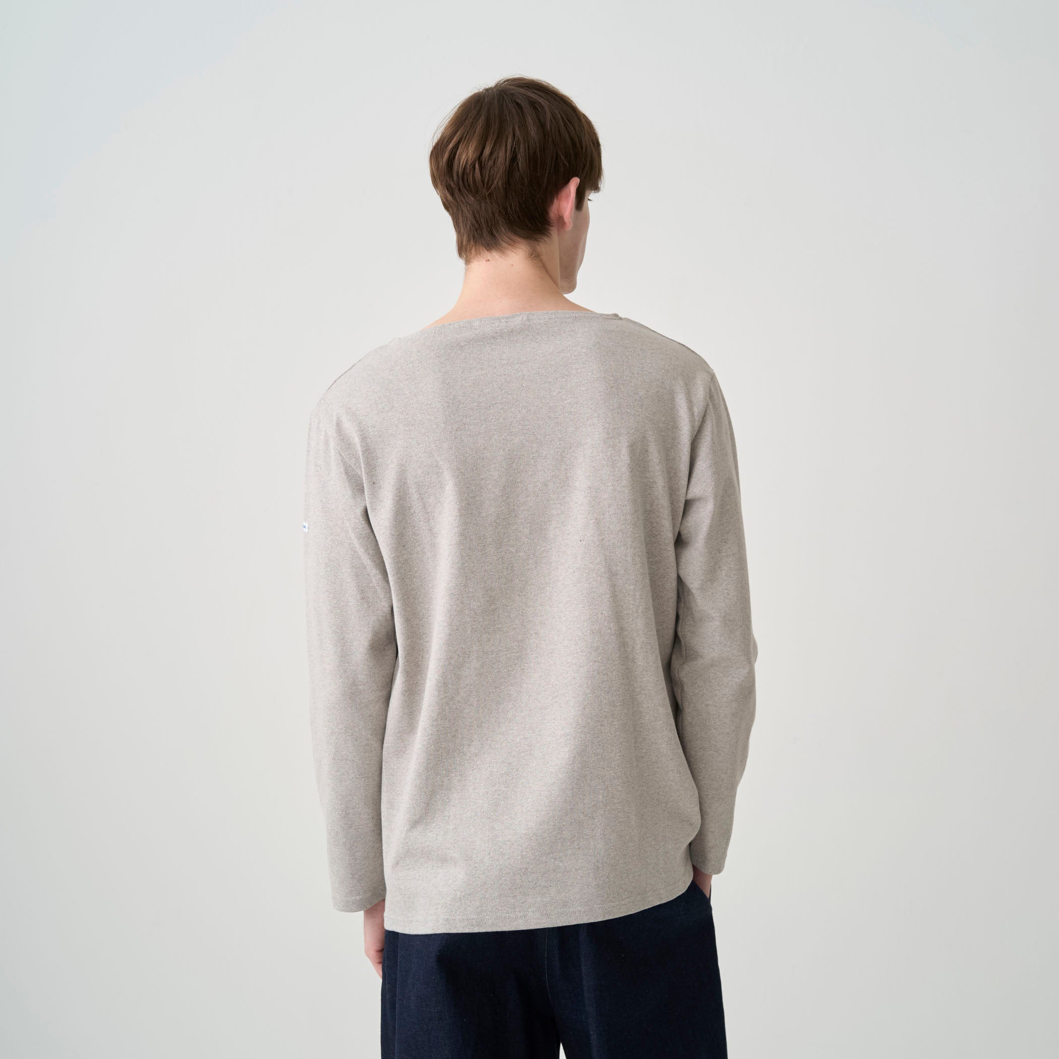 Cotton Lourd Boat Neck Basque Shirt Solid