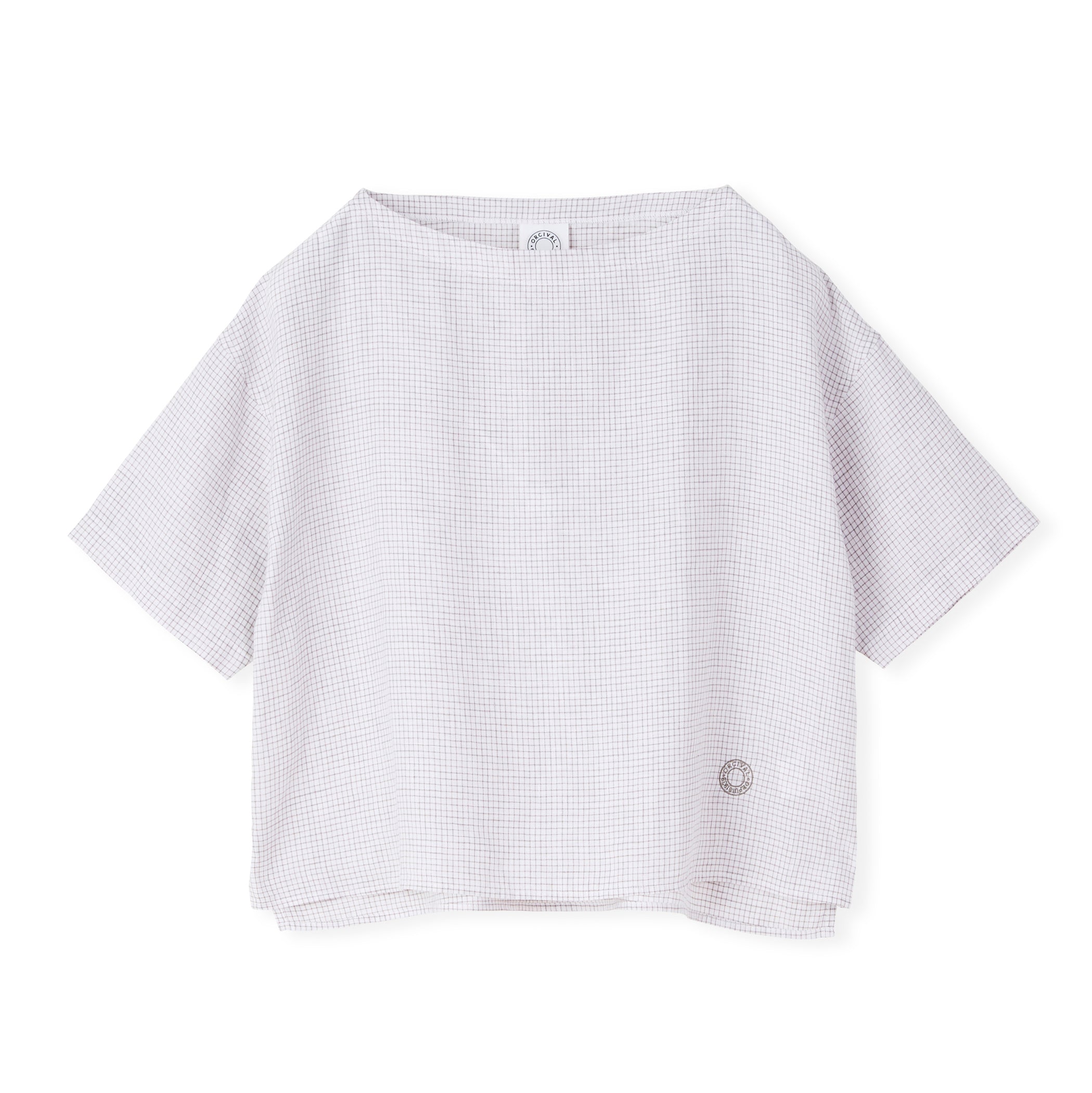 Women's Linen Half Sleeve Boat Neck Pullover Shirt Check
