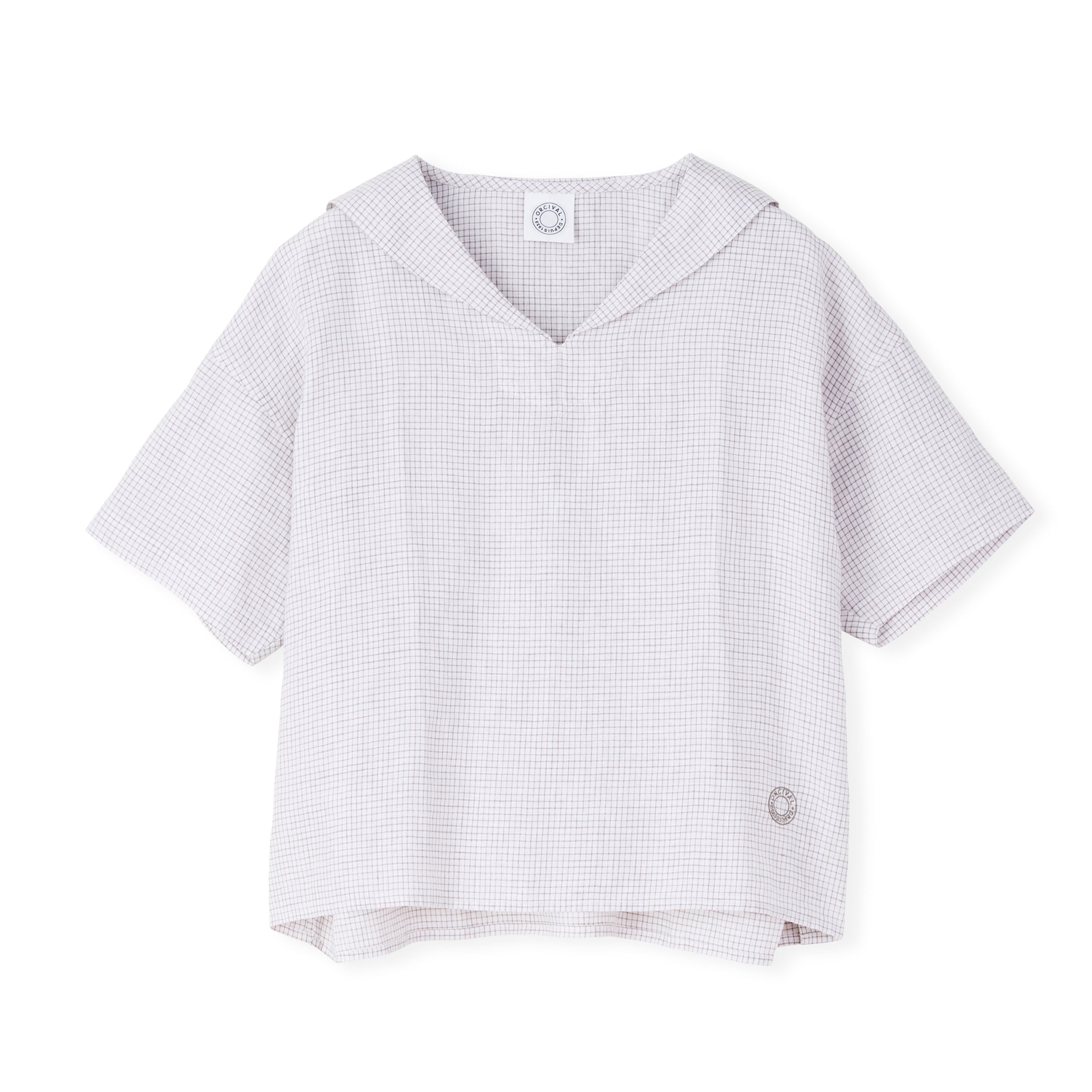 Women's Linen Half Sleeve Sailor Pullover Shirt Check